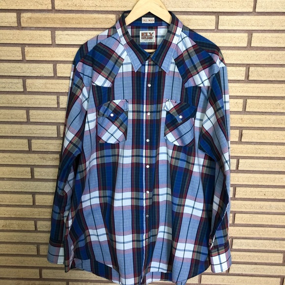 Men's Plaid Western Shirt - NEW -ELY Cattleman - Men's TALL - Chest 54 -XL Shirt - Picture 8 of 10